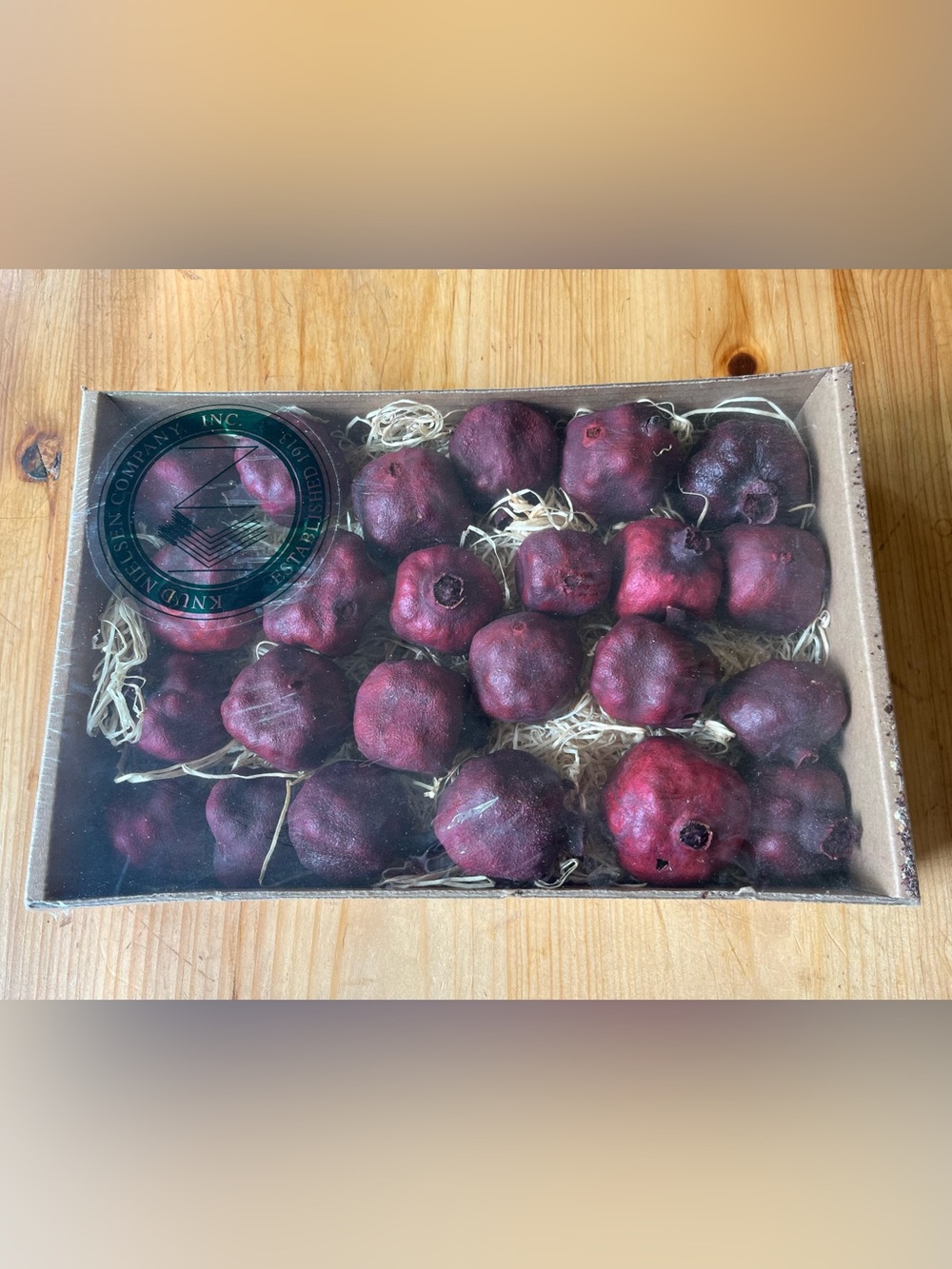 DRIED ENHANCED POMEGRANATES - BOX OF 24 - KNUD NIELSEN - NEW, UNOPENED BOX.